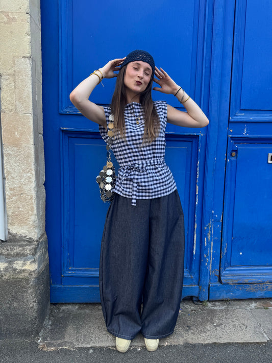Navy blue Gingham Lolita top
