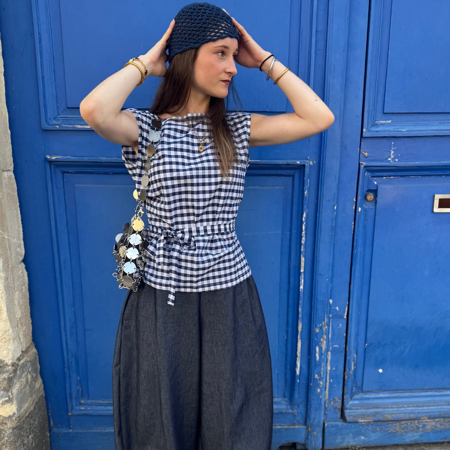 Navy blue Gingham Lolita top